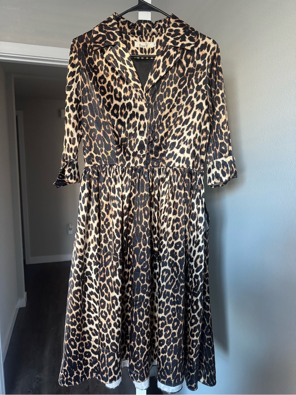 Leopard Print Button-Front Midi Dress - Brown/Black